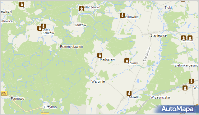 mapa Radosław gmina Sławno, Radosław gmina Sławno na mapie Targeo