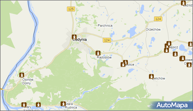 mapa Radostów gmina Cedynia, Radostów gmina Cedynia na mapie Targeo