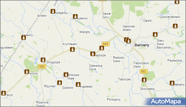 mapa Radosze gmina Barciany, Radosze gmina Barciany na mapie Targeo