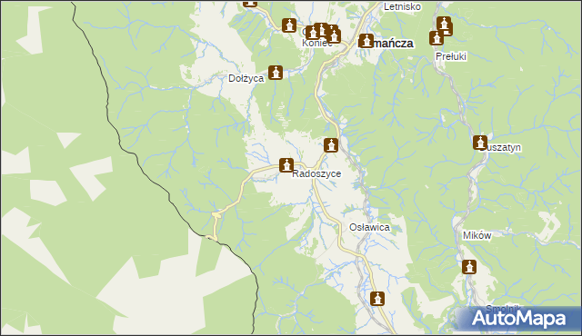 mapa Radoszyce gmina Komańcza, Radoszyce gmina Komańcza na mapie Targeo