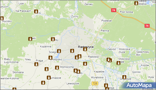 mapa Radoszyce powiat konecki, Radoszyce powiat konecki na mapie Targeo