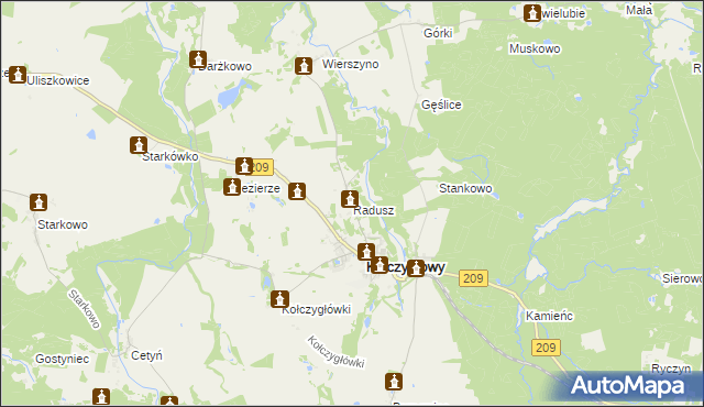 mapa Radusz gmina Kołczygłowy, Radusz gmina Kołczygłowy na mapie Targeo