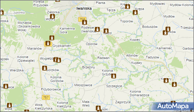 mapa Radwan gmina Iwaniska, Radwan gmina Iwaniska na mapie Targeo