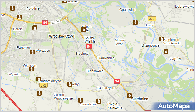 mapa Radwanice gmina Siechnice, Radwanice gmina Siechnice na mapie Targeo