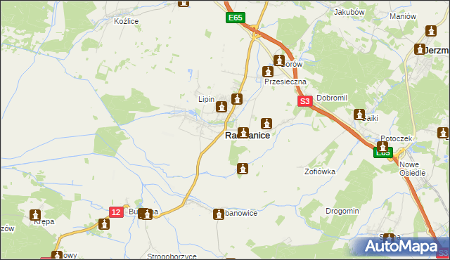 mapa Radwanice powiat polkowicki, Radwanice powiat polkowicki na mapie Targeo