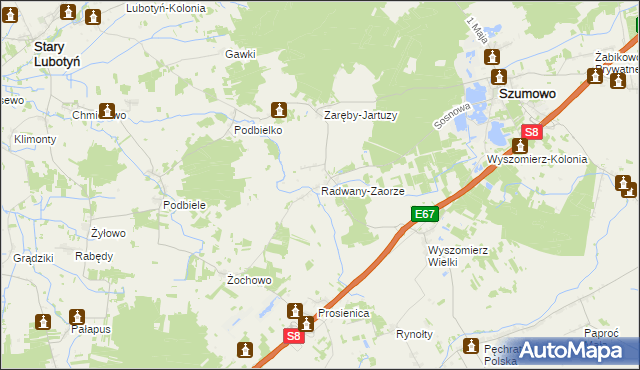 mapa Radwany-Zaorze, Radwany-Zaorze na mapie Targeo