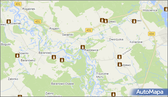 mapa Radzewice, Radzewice na mapie Targeo