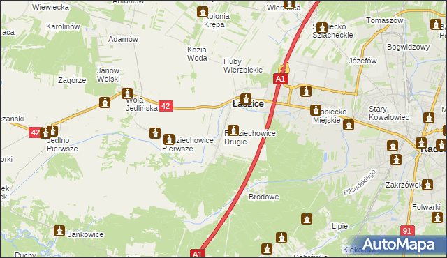 mapa Radziechowice Drugie, Radziechowice Drugie na mapie Targeo