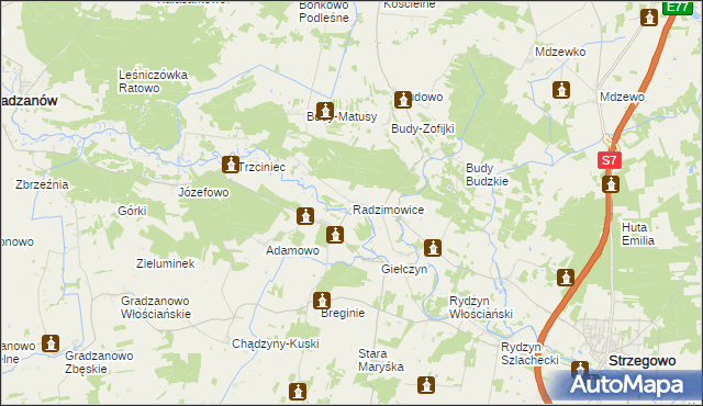 mapa Radzimowice gmina Strzegowo, Radzimowice gmina Strzegowo na mapie Targeo