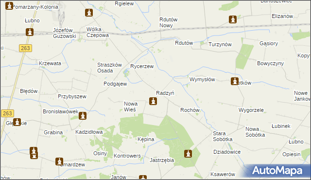 mapa Radzyń gmina Grabów, Radzyń gmina Grabów na mapie Targeo