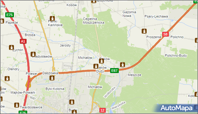 mapa Raków gmina Moszczenica, Raków gmina Moszczenica na mapie Targeo