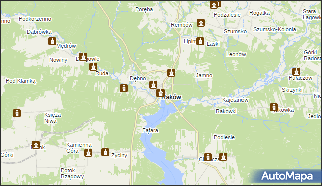 mapa Raków powiat kielecki, Raków powiat kielecki na mapie Targeo