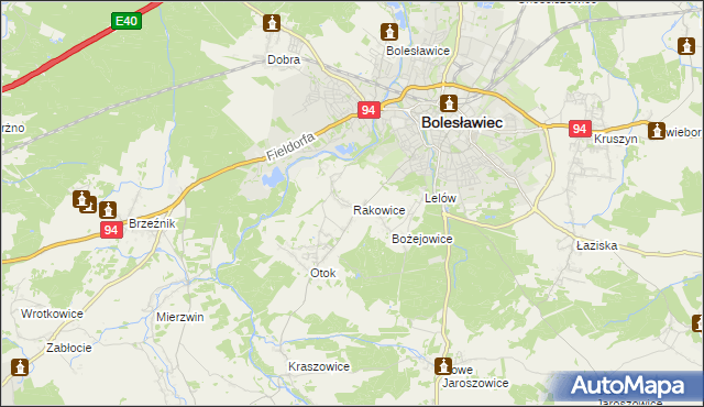 mapa Rakowice gmina Bolesławiec, Rakowice gmina Bolesławiec na mapie Targeo