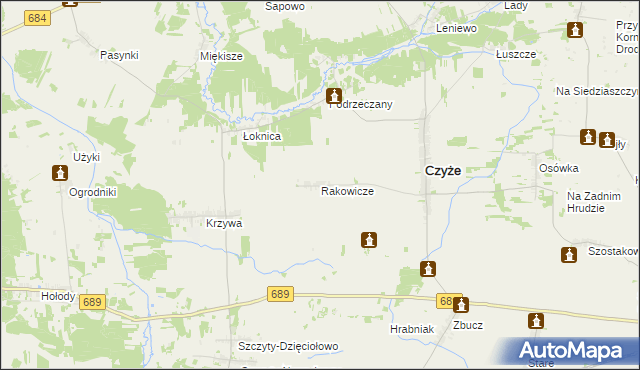 mapa Rakowicze gmina Czyże, Rakowicze gmina Czyże na mapie Targeo