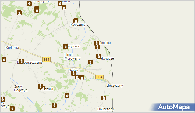 mapa Rakowicze gmina Lipsk, Rakowicze gmina Lipsk na mapie Targeo