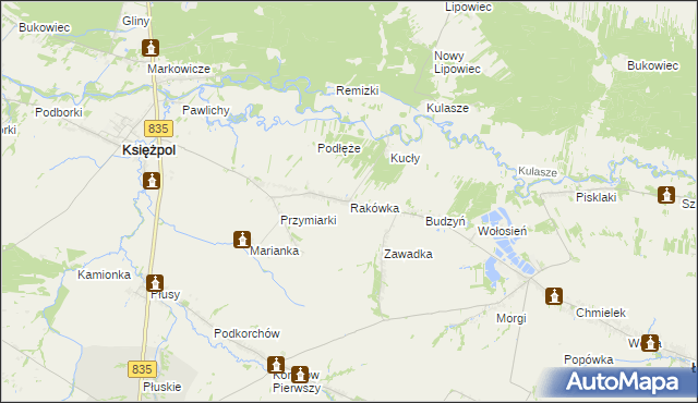 mapa Rakówka gmina Księżpol, Rakówka gmina Księżpol na mapie Targeo