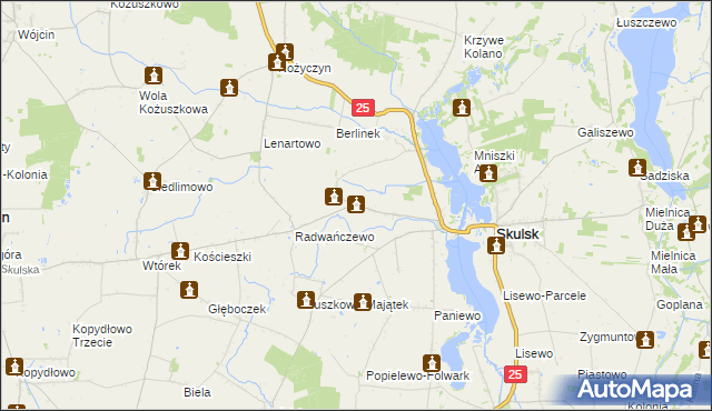 mapa Rakowo gmina Skulsk, Rakowo gmina Skulsk na mapie Targeo