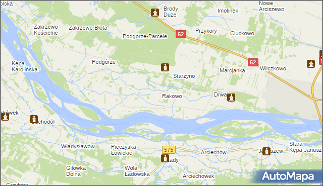 mapa Rakowo gmina Wyszogród, Rakowo gmina Wyszogród na mapie Targeo