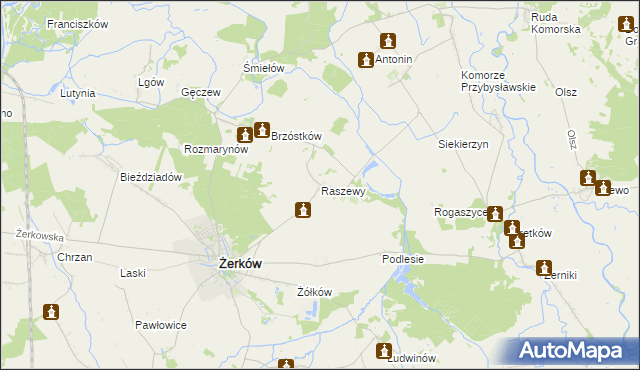 mapa Raszewy gmina Żerków, Raszewy gmina Żerków na mapie Targeo