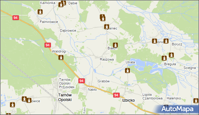 mapa Raszowa gmina Tarnów Opolski, Raszowa gmina Tarnów Opolski na mapie Targeo