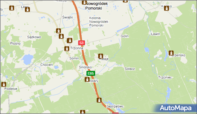 mapa Rataje gmina Nowogródek Pomorski, Rataje gmina Nowogródek Pomorski na mapie Targeo