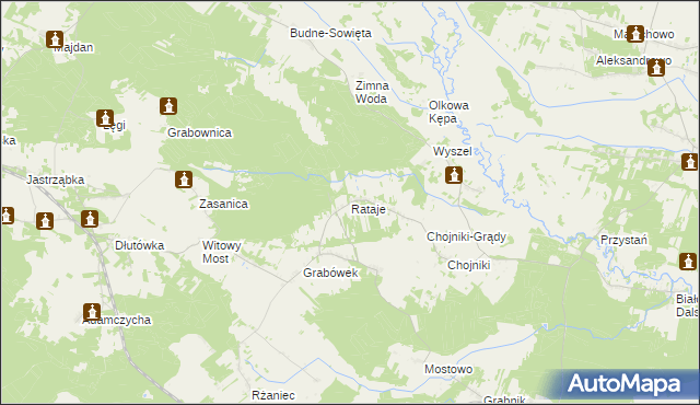 mapa Rataje gmina Olszewo-Borki, Rataje gmina Olszewo-Borki na mapie Targeo