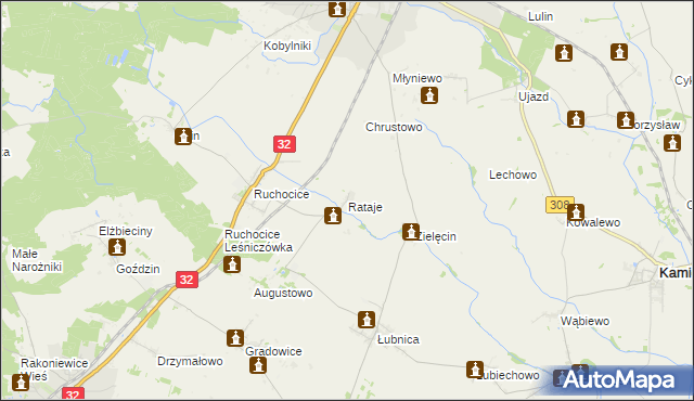 mapa Rataje gmina Rakoniewice, Rataje gmina Rakoniewice na mapie Targeo