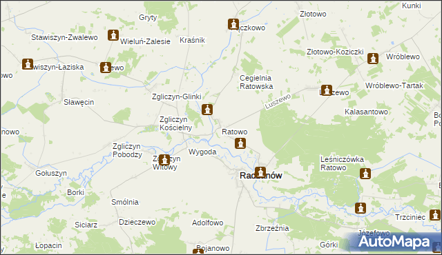 mapa Ratowo gmina Radzanów, Ratowo gmina Radzanów na mapie Targeo