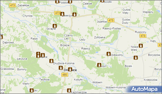 mapa Rawicz gmina Drużbice, Rawicz gmina Drużbice na mapie Targeo