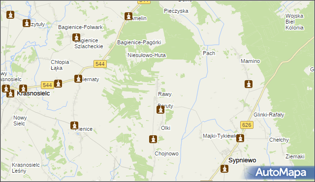 mapa Rawy gmina Sypniewo, Rawy gmina Sypniewo na mapie Targeo