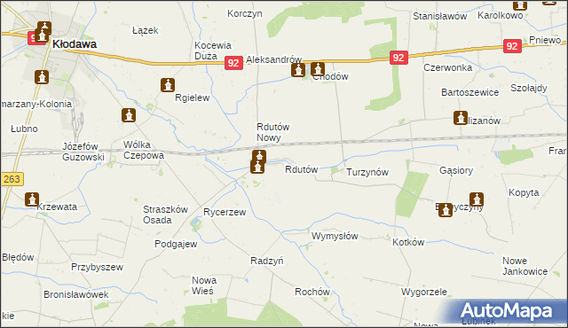 mapa Rdutów gmina Chodów, Rdutów gmina Chodów na mapie Targeo