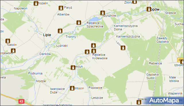 mapa Rębielice Królewskie, Rębielice Królewskie na mapie Targeo