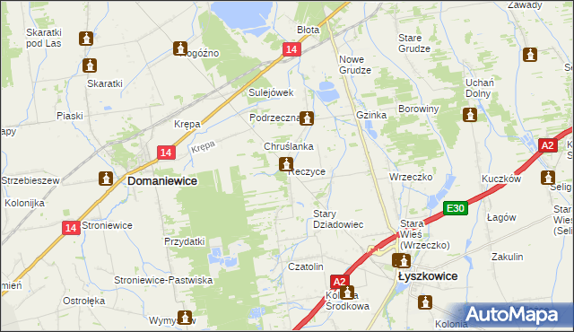 mapa Reczyce gmina Domaniewice, Reczyce gmina Domaniewice na mapie Targeo