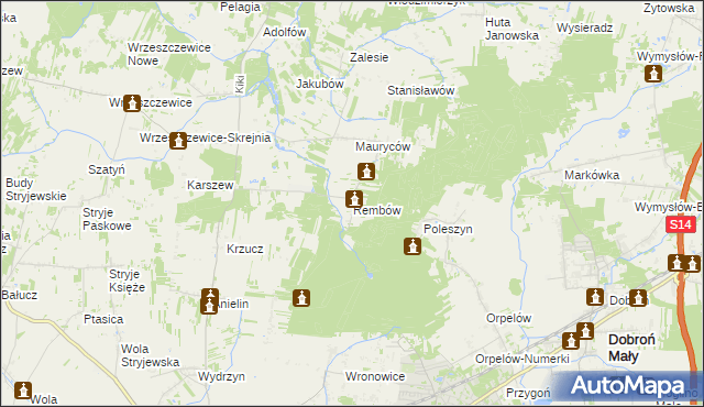 mapa Rembów gmina Łask, Rembów gmina Łask na mapie Targeo