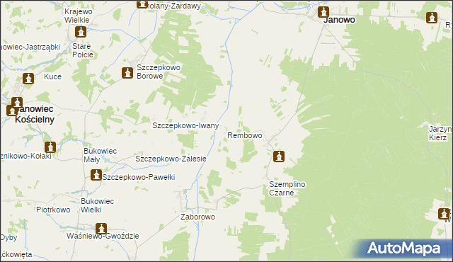 mapa Rembowo gmina Janowo, Rembowo gmina Janowo na mapie Targeo