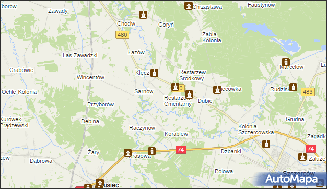 mapa Restarzew Cmentarny, Restarzew Cmentarny na mapie Targeo