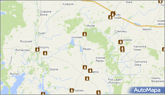 mapa Reszki gmina Bargłów Kościelny, Reszki gmina Bargłów Kościelny na mapie Targeo