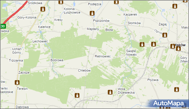 mapa Retniowiec, Retniowiec na mapie Targeo