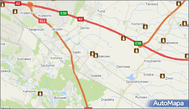 mapa Robakowo gmina Kórnik, Robakowo gmina Kórnik na mapie Targeo