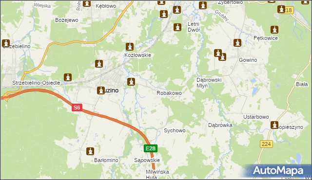 mapa Robakowo gmina Luzino, Robakowo gmina Luzino na mapie Targeo
