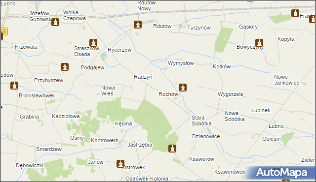 mapa Rochów gmina Grabów, Rochów gmina Grabów na mapie Targeo