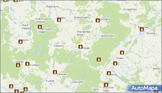 mapa Rogale gmina Banie Mazurskie, Rogale gmina Banie Mazurskie na mapie Targeo