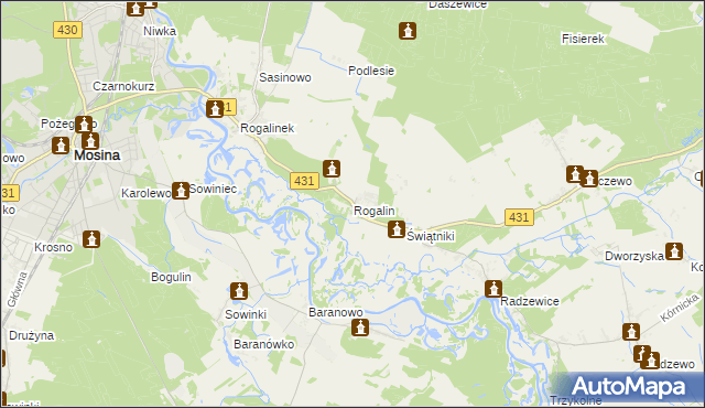 mapa Rogalin gmina Mosina, Rogalin gmina Mosina na mapie Targeo