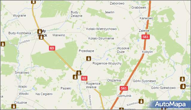 mapa Rogienice Piaseczne, Rogienice Piaseczne na mapie Targeo