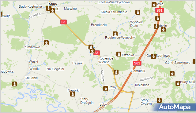 mapa Rogienice Wielkie, Rogienice Wielkie na mapie Targeo