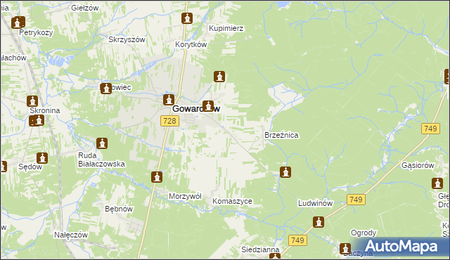 mapa Rogówek gmina Gowarczów, Rogówek gmina Gowarczów na mapie Targeo
