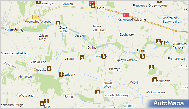 mapa Rogowo gmina Staroźreby, Rogowo gmina Staroźreby na mapie Targeo