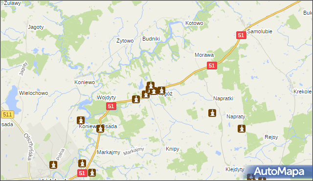 mapa Rogóż gmina Lidzbark Warmiński, Rogóż gmina Lidzbark Warmiński na mapie Targeo