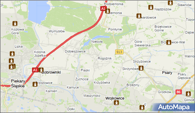 mapa Rogoźnik gmina Bobrowniki, Rogoźnik gmina Bobrowniki na mapie Targeo