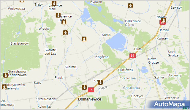 mapa Rogóźno gmina Domaniewice, Rogóźno gmina Domaniewice na mapie Targeo